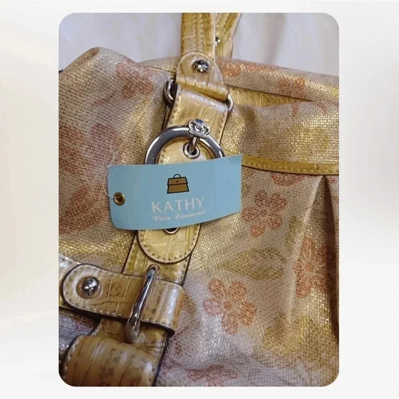 Kathy Van Zeeland Gold  Floral Shimmer Shoulder Bag Purse - Picture 7 of 13